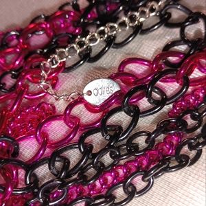 Fuchsia and black 3 chain necklace. BUNDLE AND SAVE!